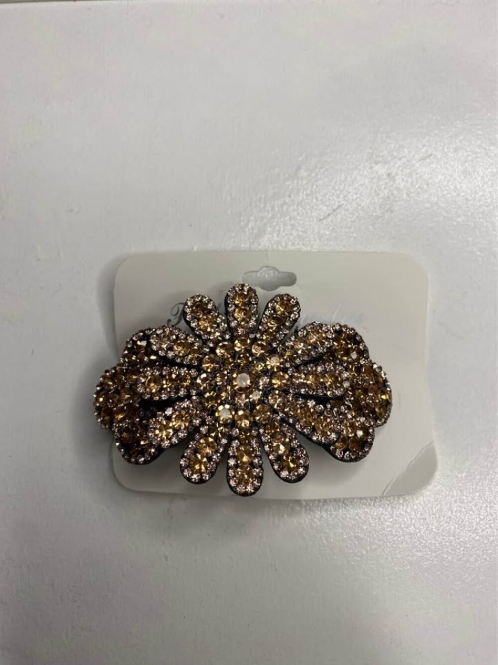 Amber Rhinestone Flower French Clip Barrette • Sparkling Crystal Hair Accessory